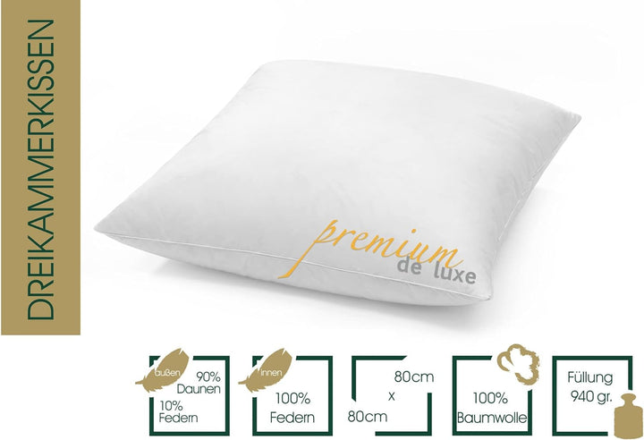 HANSKRUCHEN® Premium de Luxe Daunenkissen 80x80 cm - Made in Germany Daunen Kopfkissen aus 100% Baum