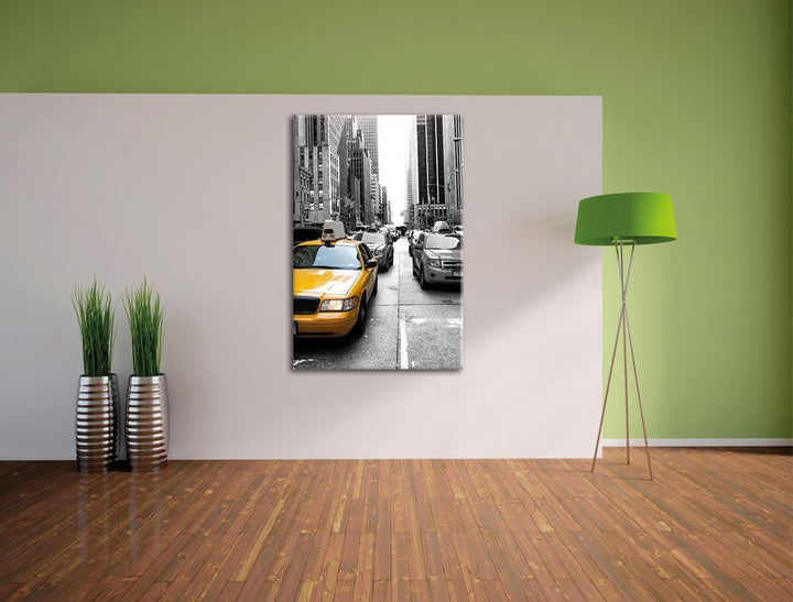 Pixxprint Gelbes Taxi in New York schwarz/weiss als Leinwandbild/Grösse: 100x70 cm/Wandbild/Kunstdru
