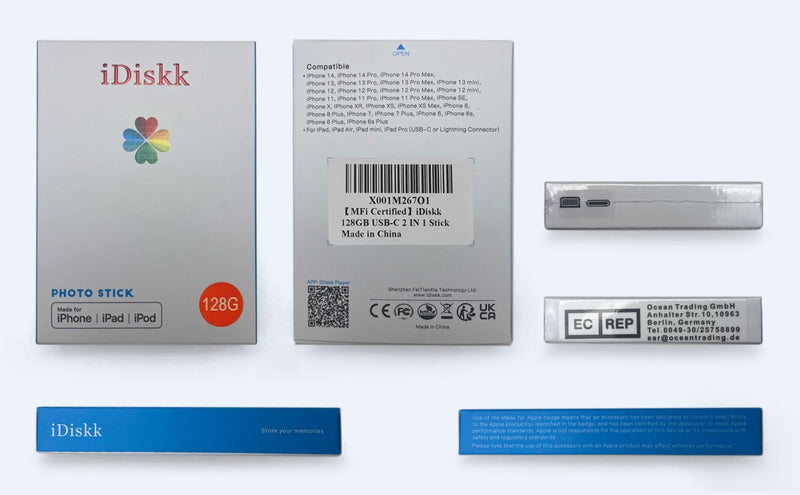 iDiskk 128 GB 2in1 Type-C auf Lightning iPhone Foto-Stick, MFi-Zertifiziert USB iPad Stick iPhone Sp