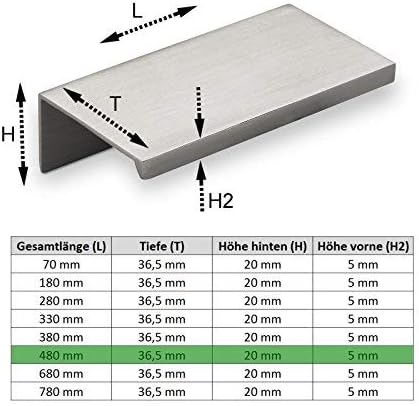 5er Set Alu Möbelgriff SEARL 480 mm Edelstahloptik Profilgriff Schubladengriff Küchengriff von SO-TE