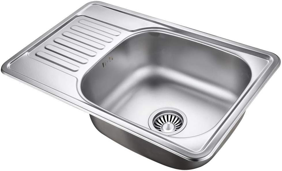 VBChome Einbauspüle 66x42 Leinenstruktur Edelstahl Küchenspüle mit Hahnloch Spüle Ablagefläche Abtro