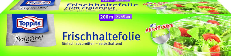 Toppits Frischhaltefolie 200 m in 45 cm Breite, 1er Pack (1 x 1 Stück) XL, inkl. Abreishilfe