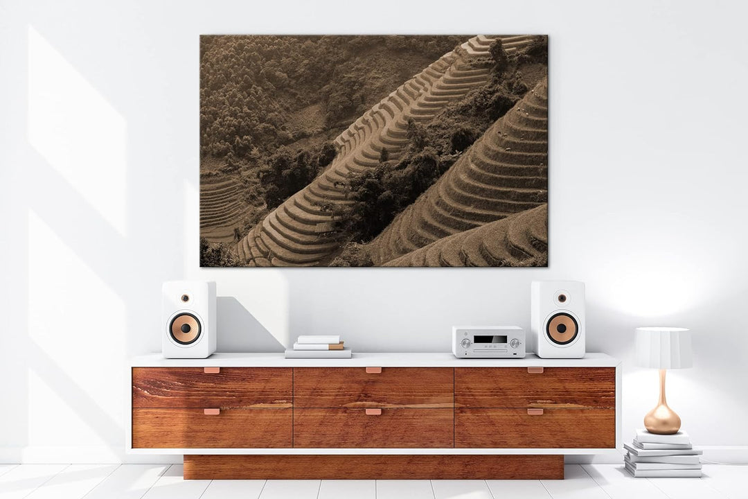 deyoli Reis Terrassen in Vietnam Format: 80x60 Effekt: Sepia als Leinwandbild, Motiv fertig gerahmt