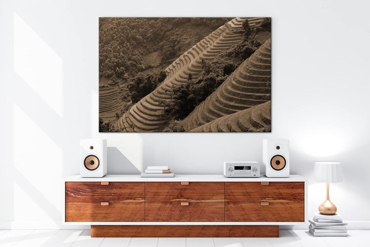 deyoli Reis Terrassen in Vietnam Format: 80x60 Effekt: Sepia als Leinwandbild, Motiv fertig gerahmt