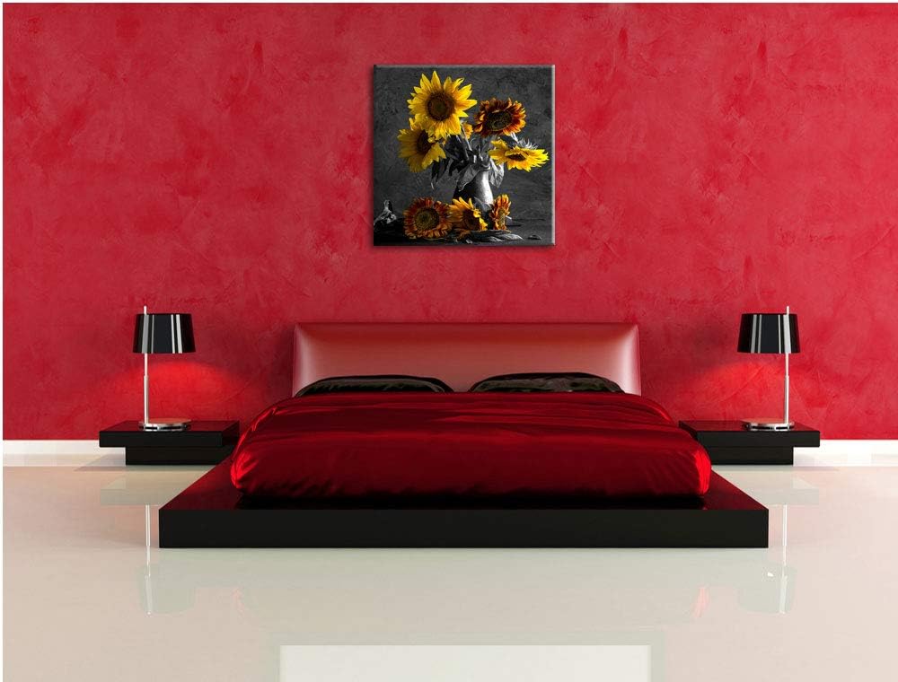 Pixxprint schöne Sonnenblume in Vase als Leinwandbild/Grösse: 70x70 cm/Wandbild/Kunstdruck/fertig be