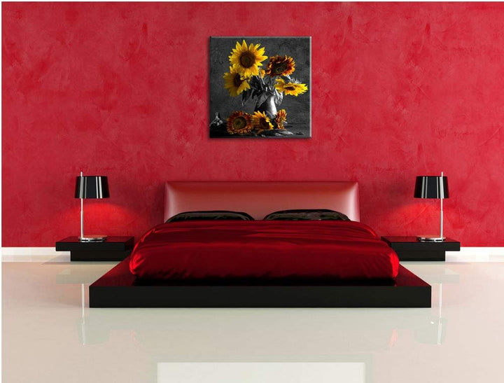 Pixxprint schöne Sonnenblume in Vase als Leinwandbild/Grösse: 70x70 cm/Wandbild/Kunstdruck/fertig be