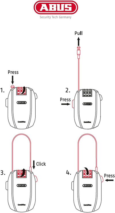 ABUS ausziehbares Kabelschloss - SportFlex 2504 - Kabellänge 90 cm & Kabelschloss Combiflex – Schlos