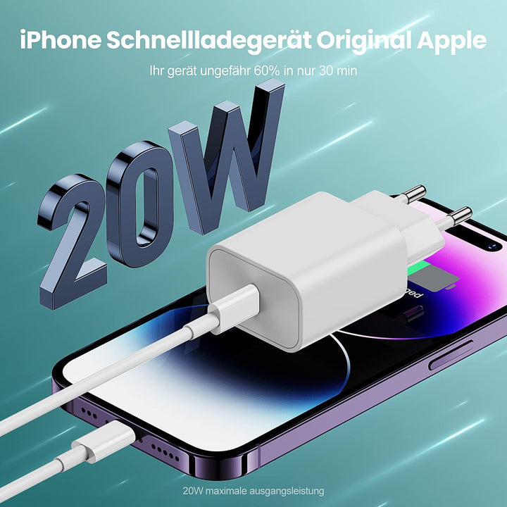 iPhone 13 14 Pro Ladegerät Original Apple,2Pack Schnellladegerät mit 2M USB C to Lightning Ladekabel