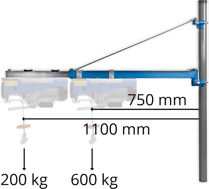 Güde Schwenkarm 1200 100-600 kg (600 kg max. Hubkraft ohne Umlenkrolle, max. Auszugslänge 110 cm, Ru