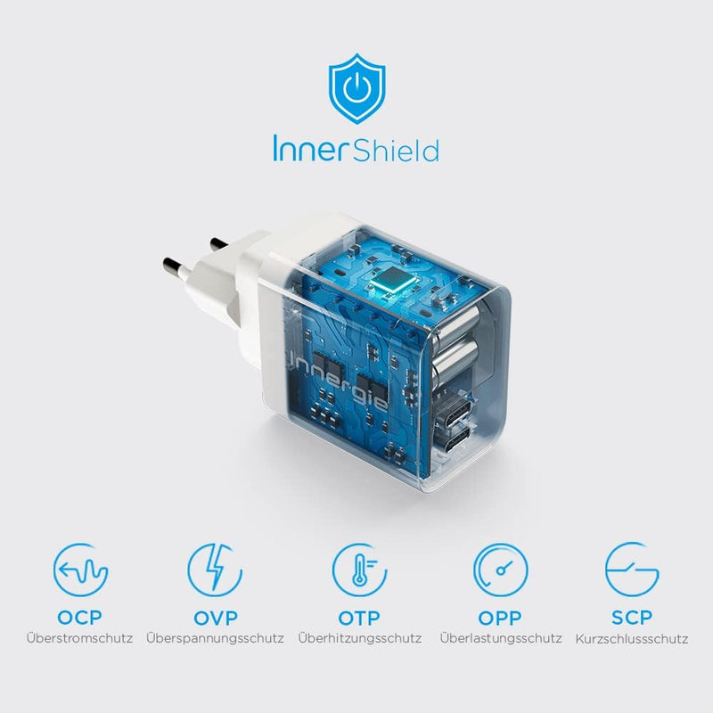 Innergie C3 Duo 30W Dual USB C Schnellladegerät Netzteil für Samsung Galaxy iPhone 14/13 Apple Watch