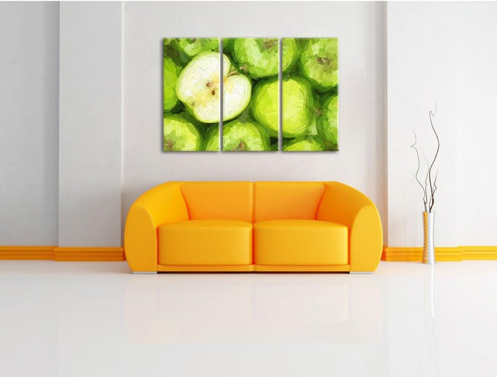 Pixxprint Grüne Äpfel als Leinwandbild/Grösse: 3 Teilig (120x80) cm/Wandbild/Kunstdruck/fertig bespa