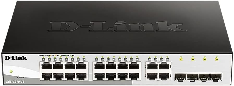 D-Link DGS-1210-16/E 16-Port Smart Managed Gigabit Switch (16x 10/100/1000Mbit/s, 4x Glasfaser SFP/C