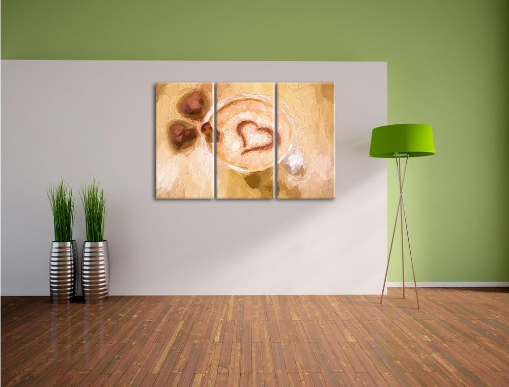 Pixxprint Cappuccino mit Herz als Leinwandbild/Grösse: 3 Teilig (120x80) cm/Wandbild/Kunstdruck/fert