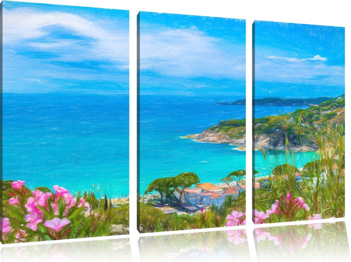 Pixxprint Panorama an der Toskana / 3-Teilig/Gesamtmass 120cm Leinwandbild bespannt auf Holzrahmen/W