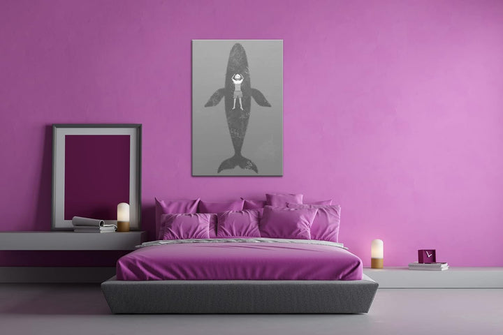 deyoli schwimmen mit einem Wal Format: 80x60 Effekt: Schwarz&Weiss als Leinwandbild, Motiv fertig ge