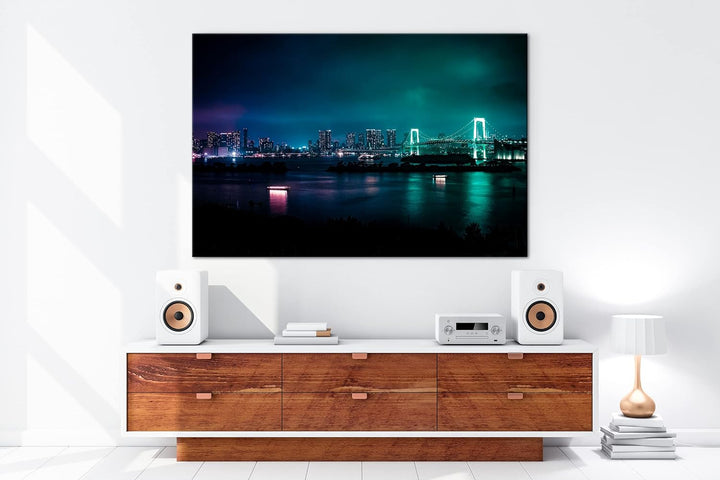 deyoli Grossstadt bei Nacht Format: 80x60 als Leinwandbild, Motiv fertig gerahmt auf Echtholzrahmen,