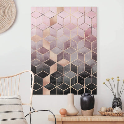 Leinwandbild Rosa Grau goldene Geometrie Bild auf Leinwand 100x75 cm 100cm x 75cm, 100cm x 75cm