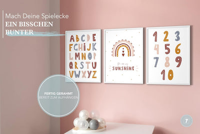 Papierschmiede® Kinderbilder 3er Set Lernposter, A3 gerahmt in Holzrahmen (weiss), Geschenk für Mädc