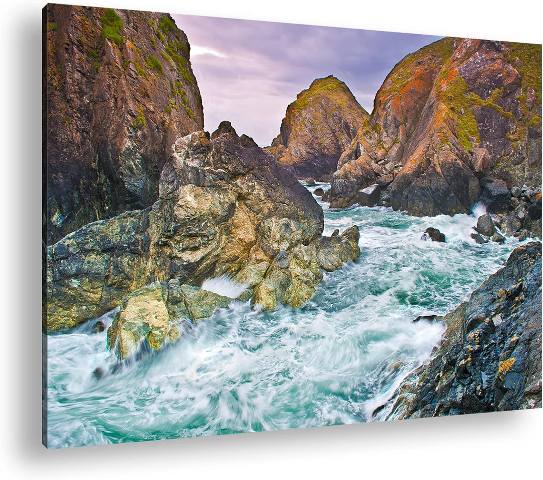 deyoli Felsige Küste von Cornwall Format: 80x60 als Leinwandbild, Motiv fertig gerahmt auf Echtholzr