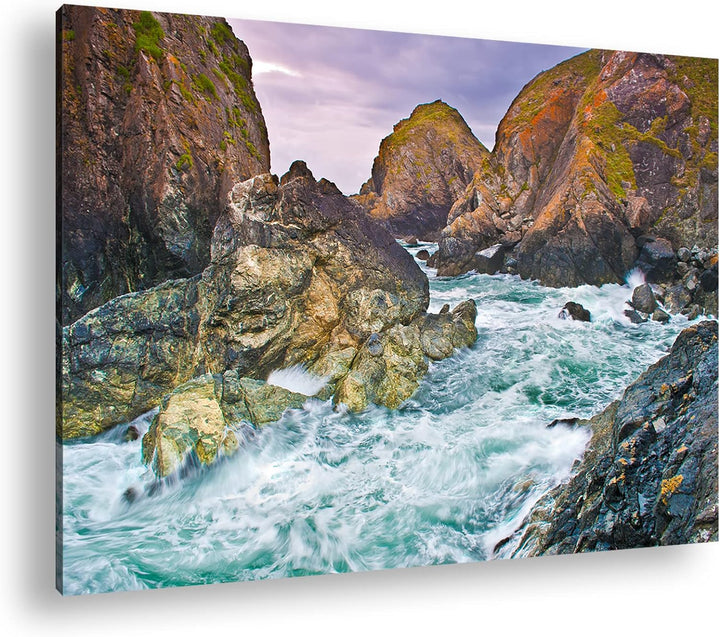 deyoli Felsige Küste von Cornwall Format: 80x60 als Leinwandbild, Motiv fertig gerahmt auf Echtholzr