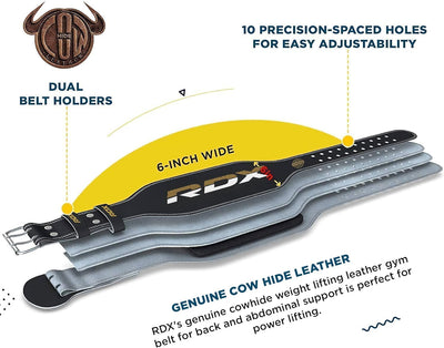 RDX 6” Gewichthebergürtel Schnalle Leder, 10 Verstellbar Löcher Krafttraining Trainingsgürtel, Power
