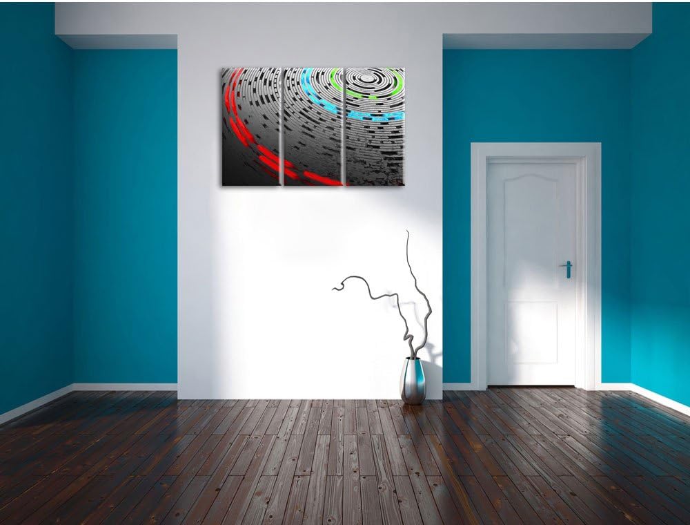 Pixxprint Abstrakte Schallplatte, Love Music Pinsel Effekt 3-Teiler Leinwandbild 120x80 Bild auf Lei