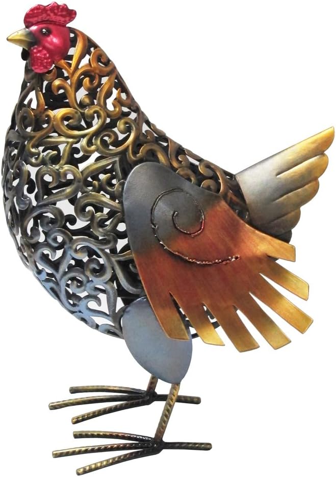 Dehner Dekofigur Henne Vroni, 2 Stück, je ca. 38 x 27 x 16.5 cm, Metall, bunt, Bunt
