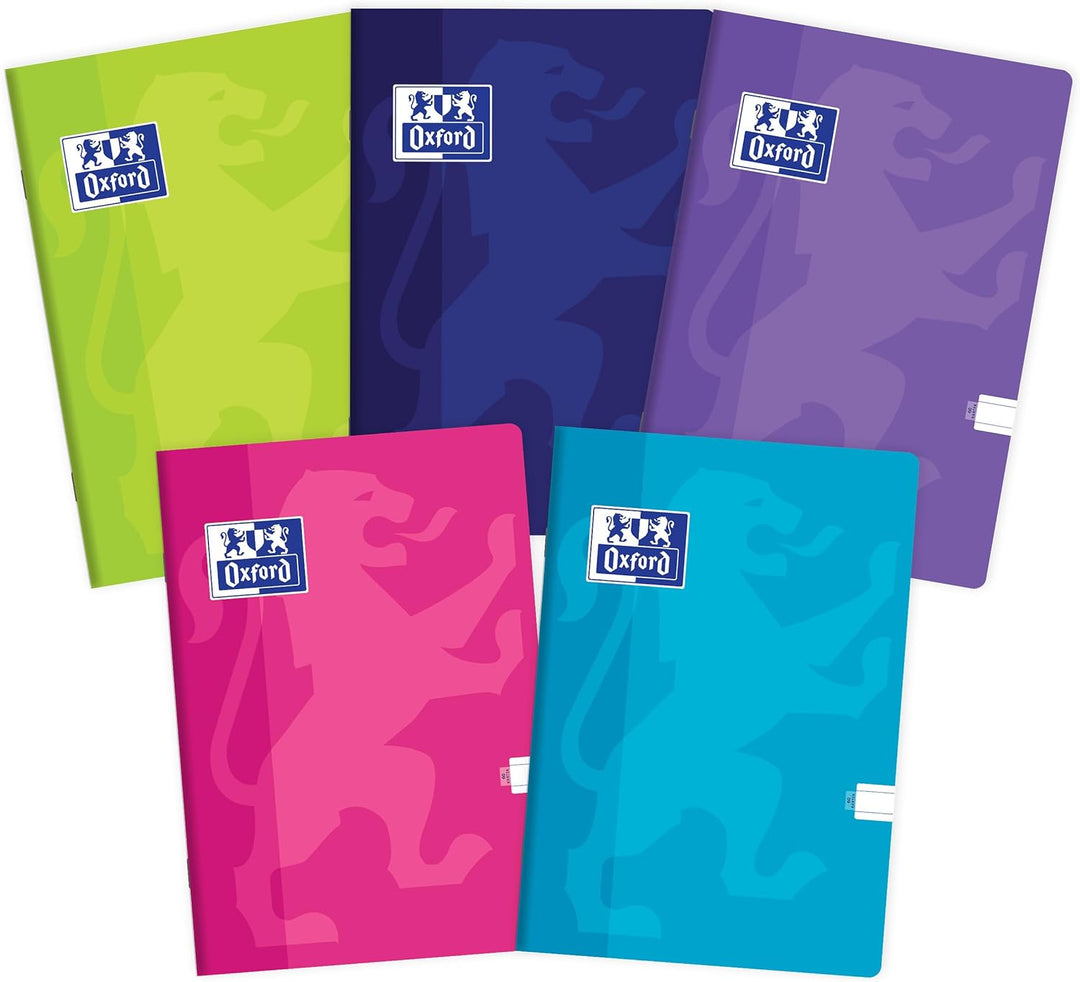 Oxford Touch Schulheft A4, 60 Blätter, liniert, 5 Stück-Packung Farbenmix