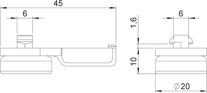 20x Nutfuss Nut 6 - Typ B - mit Anti-Slip-Platte 20 Nut 6 - Typ B, 20 Nut 6 - Typ B