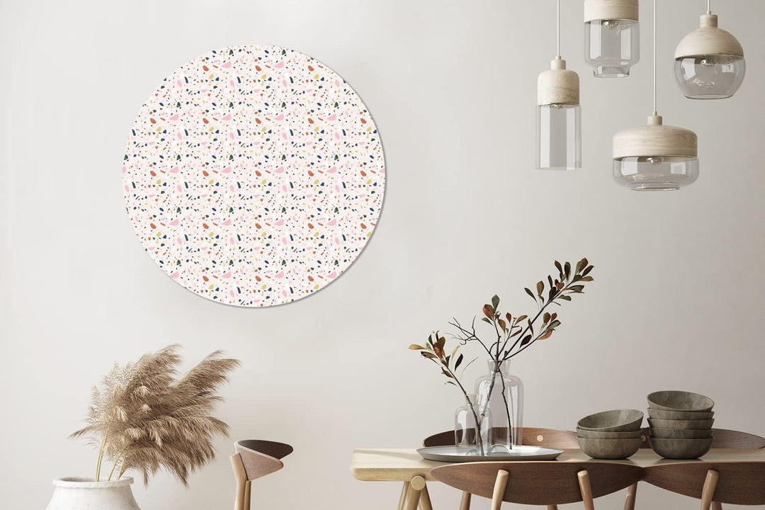 Wandbild Rund Wanddeko Deko Wohnzimmer Bilder 90x90 cm Lehm - Muster - Terazzo, 90x90 cm