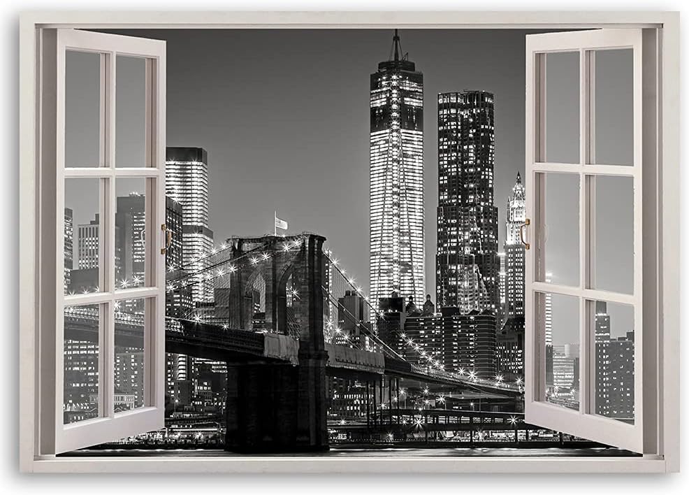 Feeby Viles - Leinwand Bilder - Fensterblick Natur- 120x80 cm- Deko Wohnzimmer - Wandbilder Schlafzi