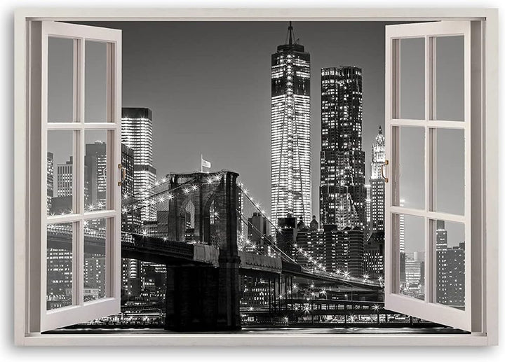 Feeby Viles - Leinwand Bilder - Fensterblick Natur- 120x80 cm- Deko Wohnzimmer - Wandbilder Schlafzi