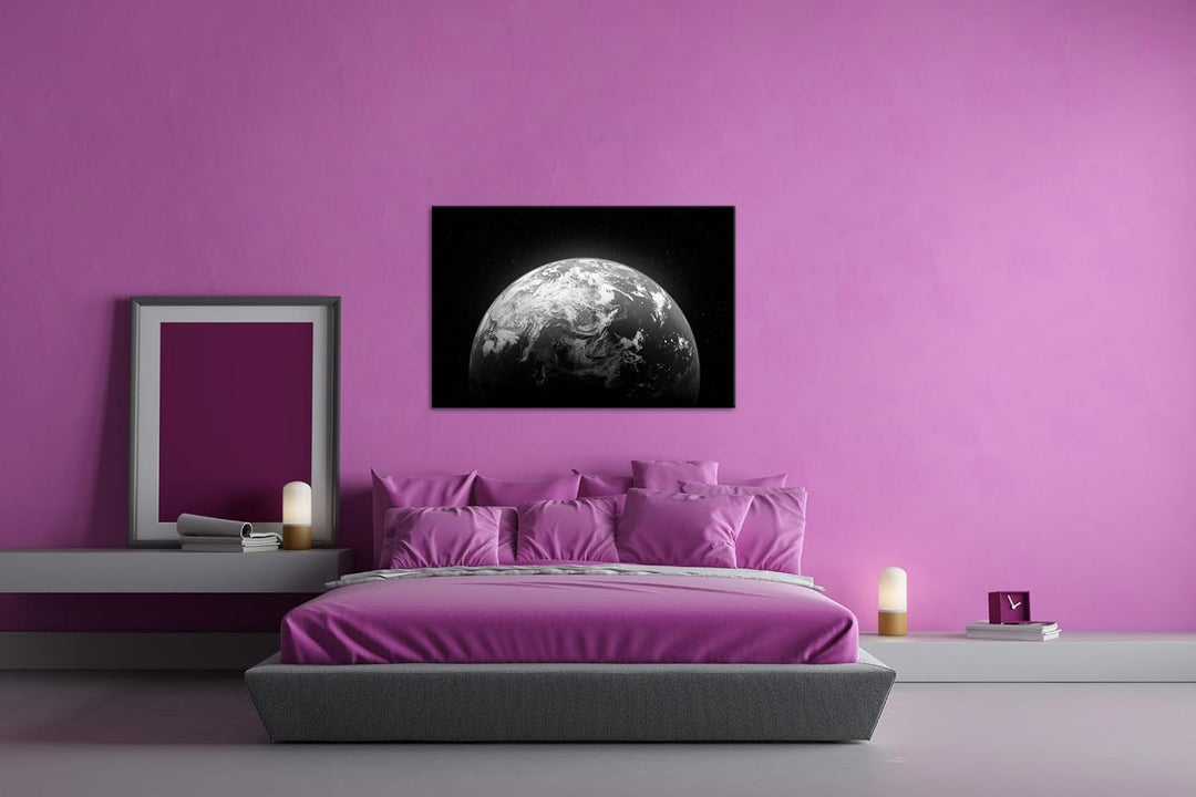 Planet Erde Format: 80x60 cm Effekt: Schwarz/Weiss als Leinwandbild, Motiv fertig gerahmt auf Echtho