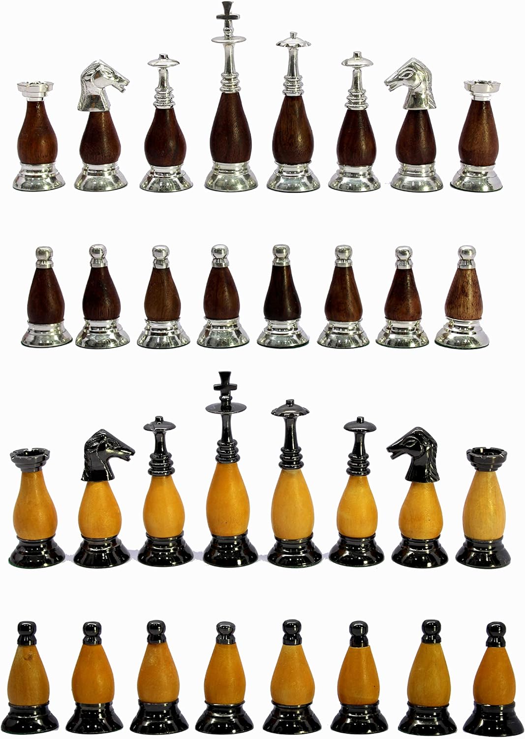 Schachfiguren aus Messing und Holz, Königshöhe 8,9 cm, Sammler-Edition Brown, Yellow, Brown, Yellow