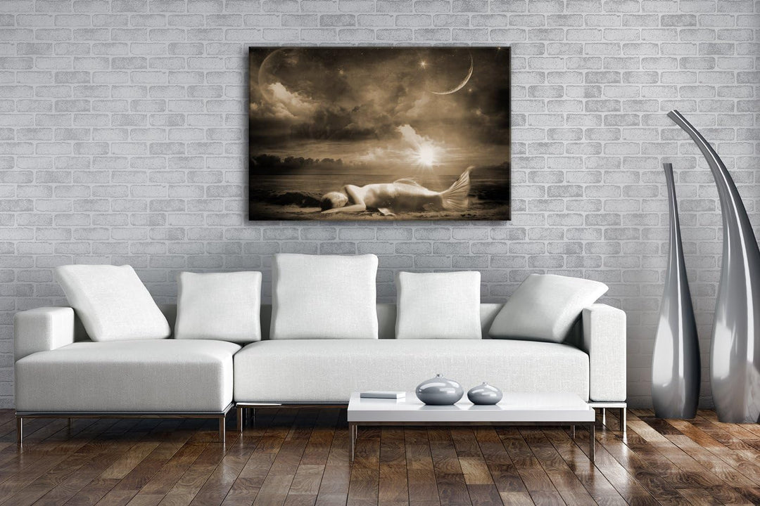 deyoli einsame Meerjungfrau Format: 80x60 Effekt: Sepia als Leinwand, Motiv fertig gerahmt auf Echth
