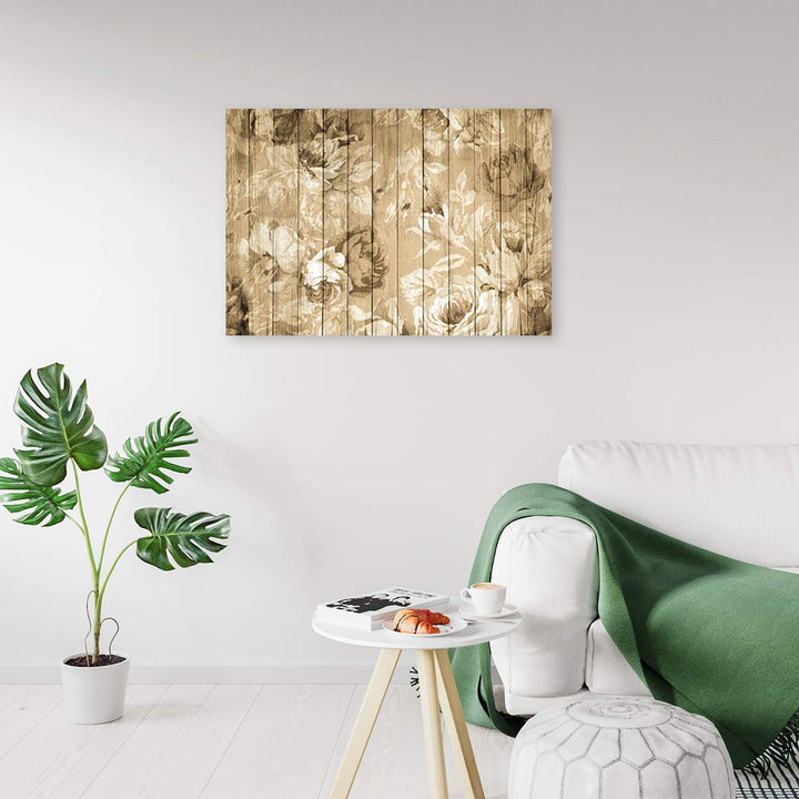 Feeby Bild auf Leinwand Blumen Kunstdruck modern rustikal Braun 80x60 cm Leinwandbild 80x60 cm Braun