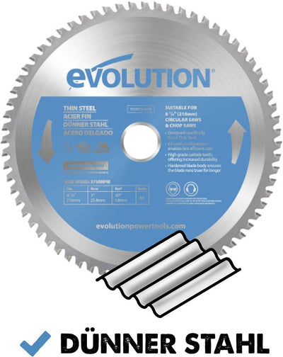 Evolution (T210TCT-68CS) - 210 mm Sägeblatt zum Schneiden von Dünnstahl - Metall-Sägeblatt mit Hartm