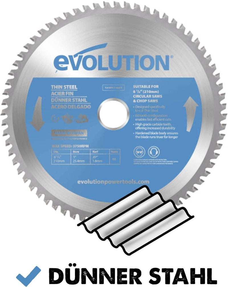 Evolution (T210TCT-68CS) - 210 mm Sägeblatt zum Schneiden von Dünnstahl - Metall-Sägeblatt mit Hartm