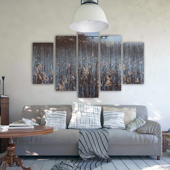 Bild auf Leinwand Landschaft 5 Teilig Modern Natur See Gras bunt 150x100 cm Leinwandbild 150x100 cm