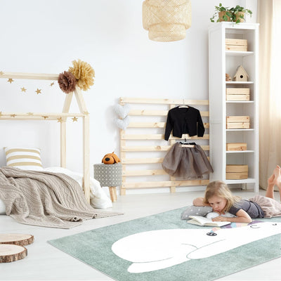 payé Teppich Kinderzimmer - Grün - 140x200cm - Pastellfarben Spielteppich Kinderteppich Kurzflor Wei
