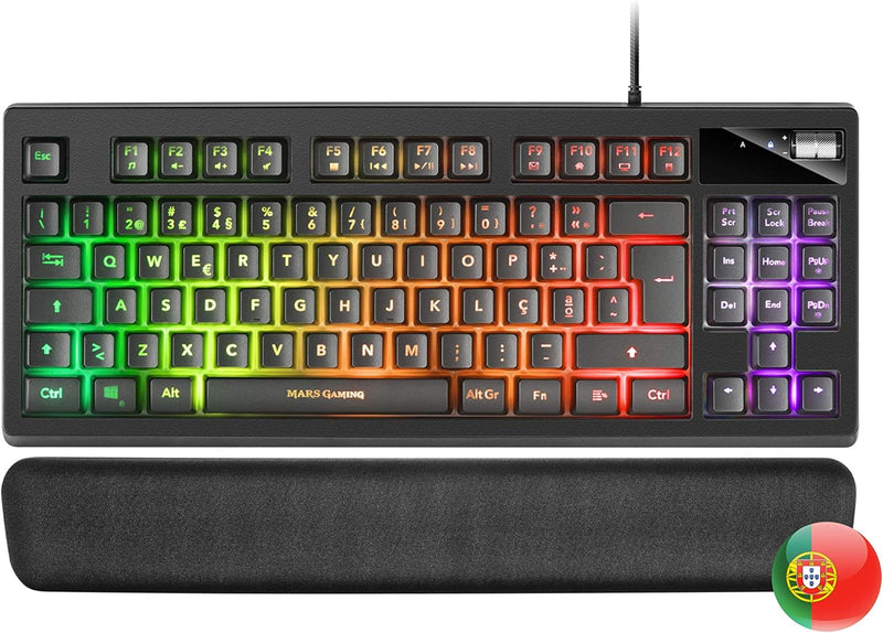 Mars Gaming MKAXPT TKL H-Mech Kompakttastatur, RGB-Beleuchtung 9 Effekte, Gel Handballenauflage, Sch