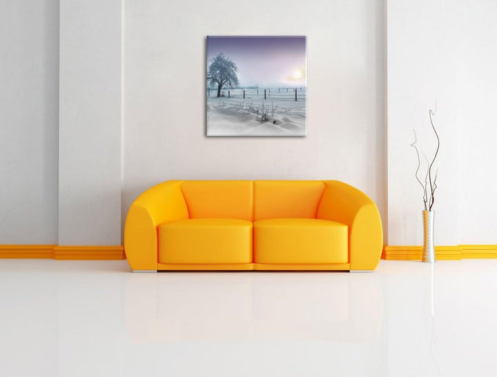 Pixxprint Baum in Winterlandschaft als Leinwandbild Quadratisch| Grösse: 70x70 | Wandbild| Kunstdruc
