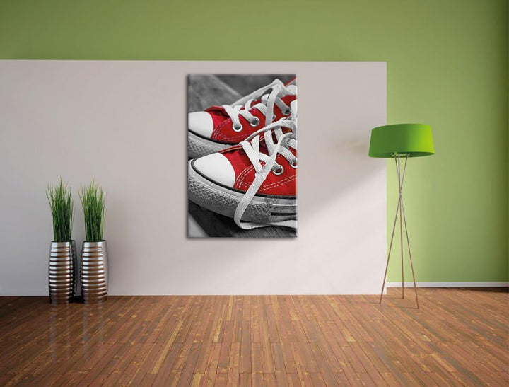 Pixxprint Lässige Schuhe schwarz/weiss als Leinwandbild/Grösse: 120x80 / Wandbild/Kunstdruck/fertig