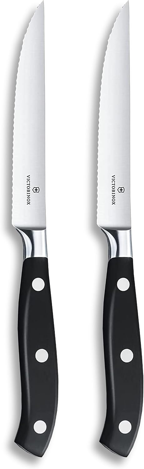 Victorinox, Grand Maître, Profi Steakmesser-Set, 2-teilig, Extra Scharfe Klinge, Wellenschliff, 12 c