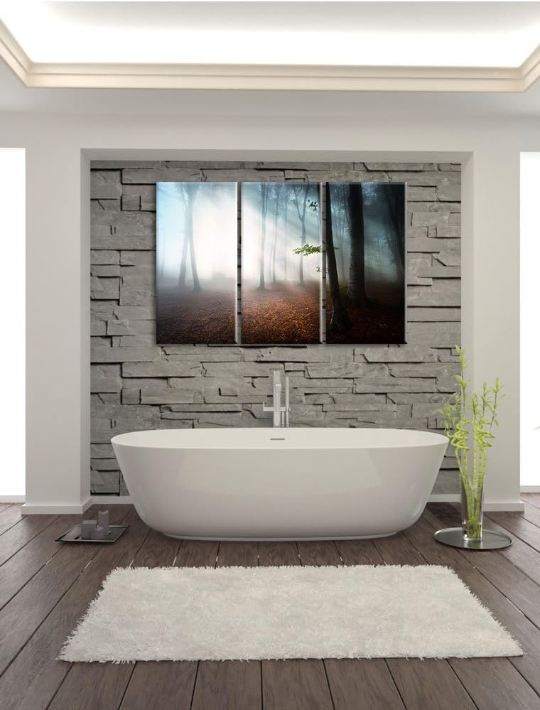 Pixxprint Düsterer Wald im Nebel als Leinwandbild/Grösse: 3 Teilig (120x80) cm/Wandbild/Kunstdruck/f