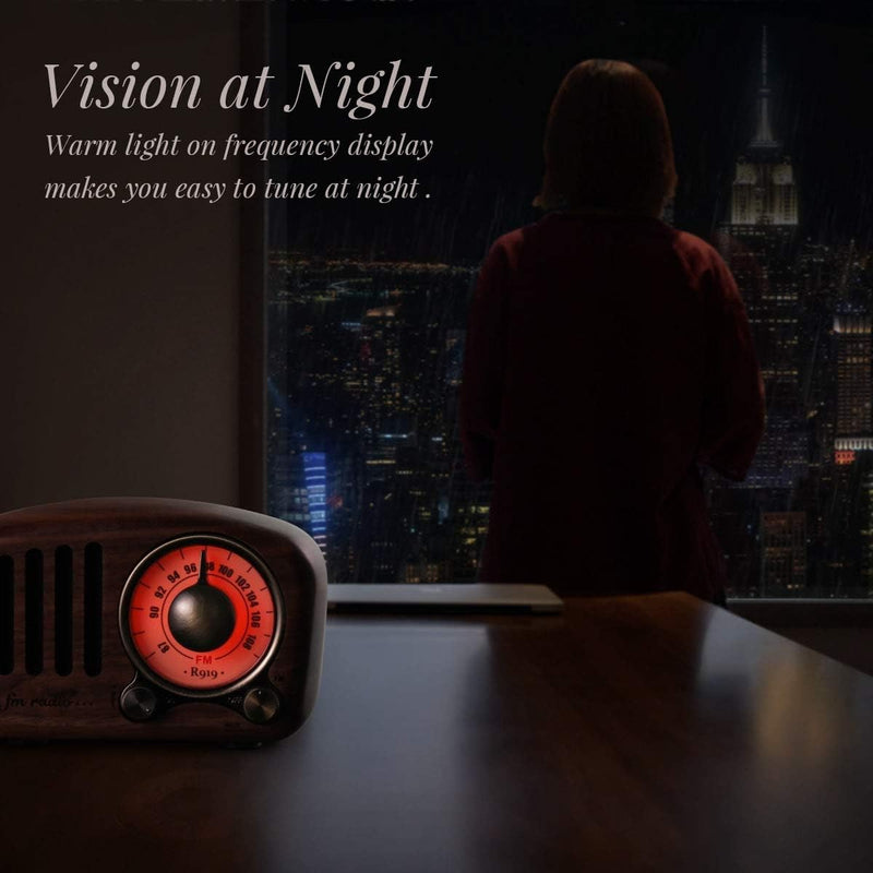 PRUNUS J-919 UKW FM Klassisches-Holz Retro Radio Klein, Tragbares Radio mit Bluetooth Lautsprecher,