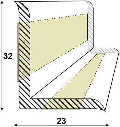 DQ-PP WEICHSOCKELLEISTE | 20m | nuss | 32x23mm | PVC | selbstklebend | Knickwinkel Fussleisten Gummi