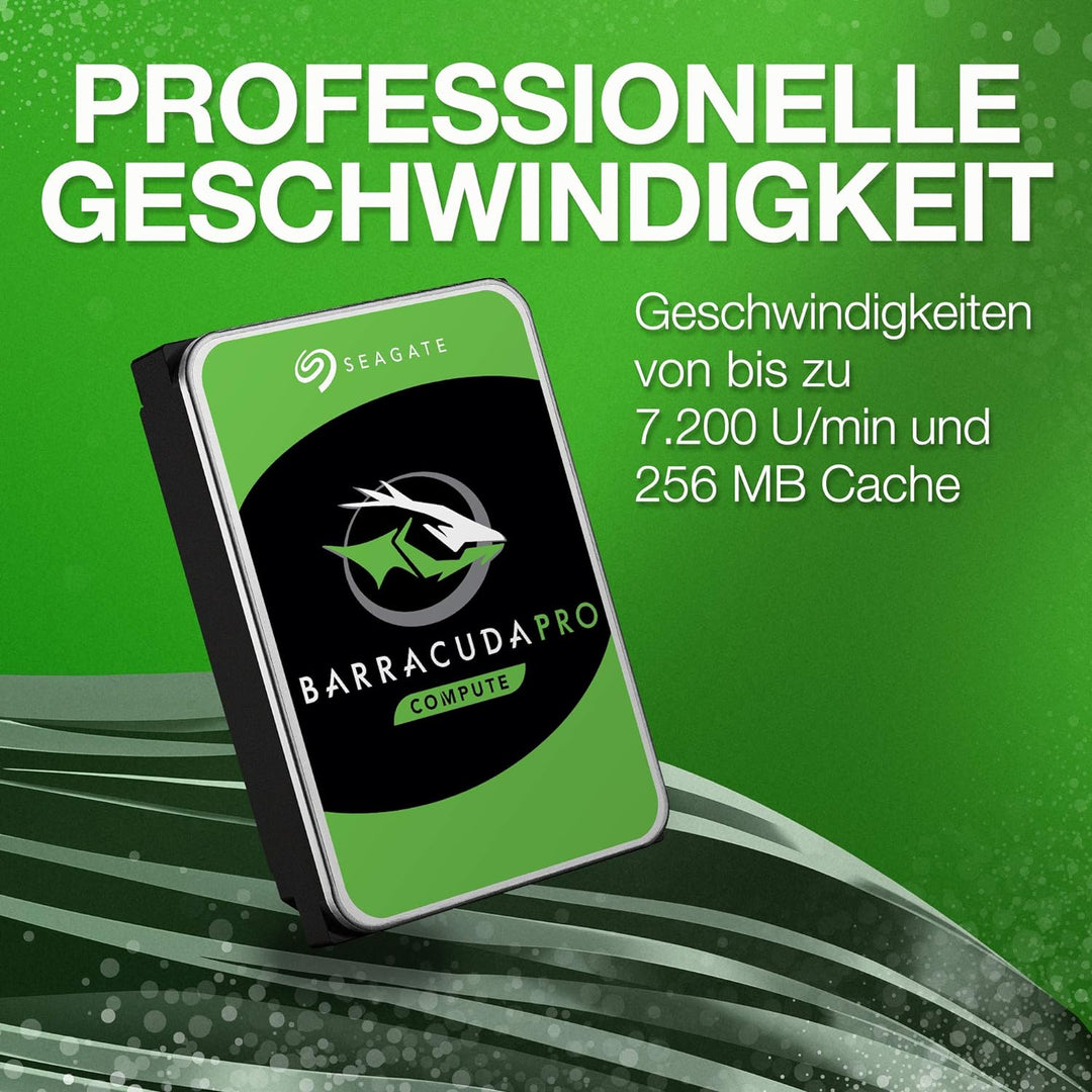 Seagate BarraCuda Pro 10TB interne Festplatte, 3.5 Zoll, 7200 u/min, 256 MB Cache, SATA 6GB/s, silbe