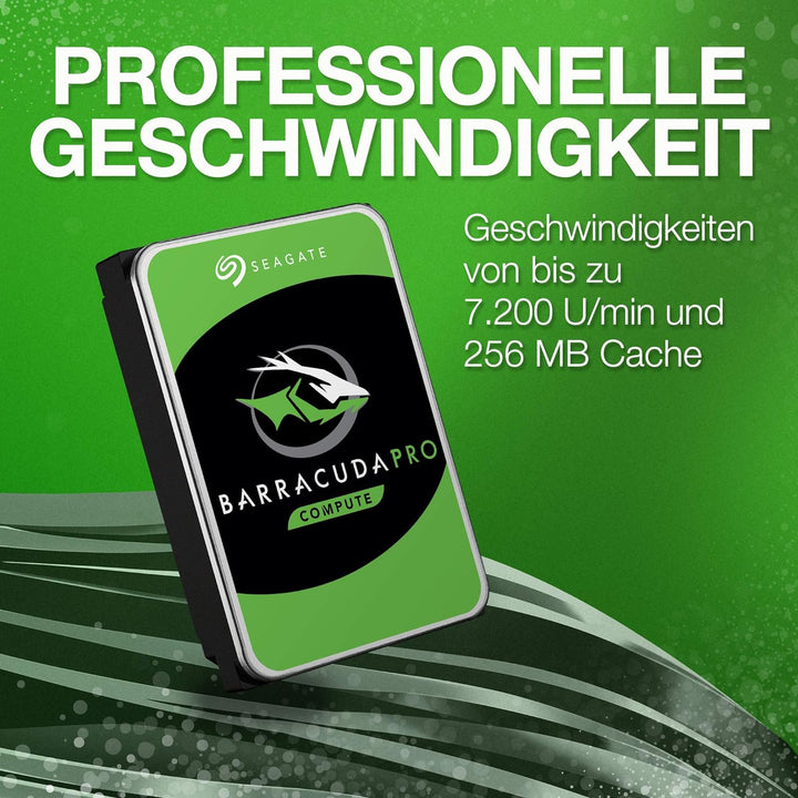 Seagate BarraCuda Pro 10TB interne Festplatte, 3.5 Zoll, 7200 u/min, 256 MB Cache, SATA 6GB/s, silbe