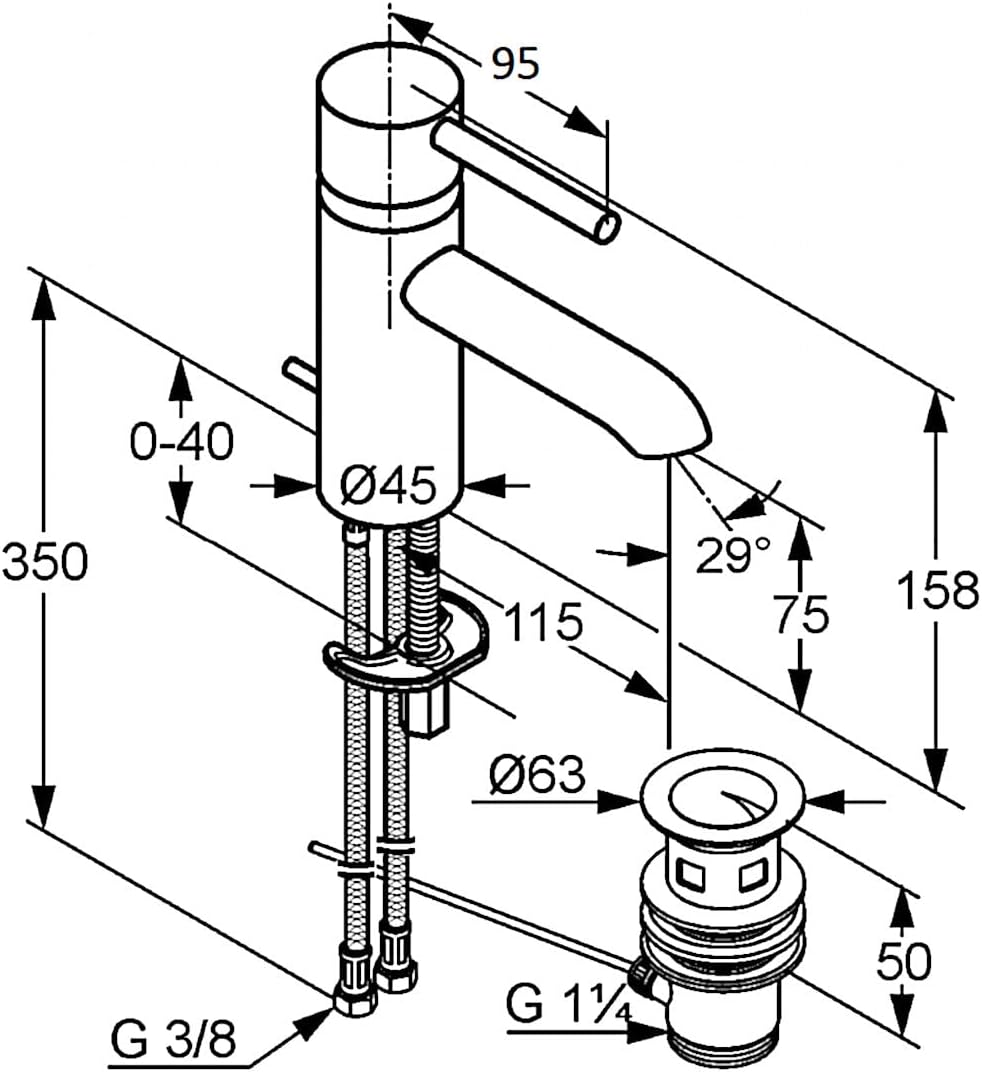 Kludi D-Tail Waschtisch-Einhandmischer DN 10 mit Ablaufgarnitur, Chrom
